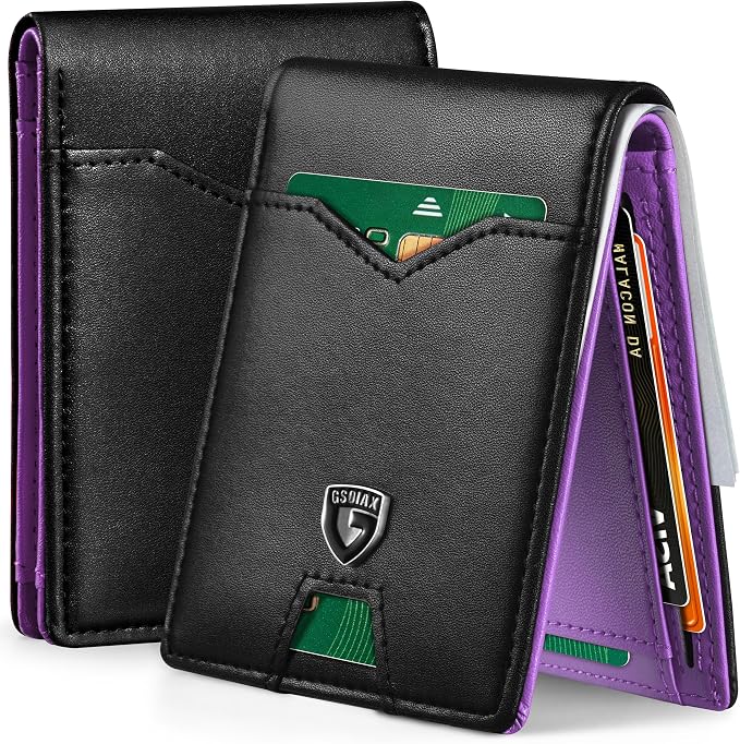 GSOIAX Slim Wallet for Men Rfid Blocking Leather Bifold Front Pocket Carbon Fiber Men's Money Clips Credit Card Holder With Gift Box by GSOIAX