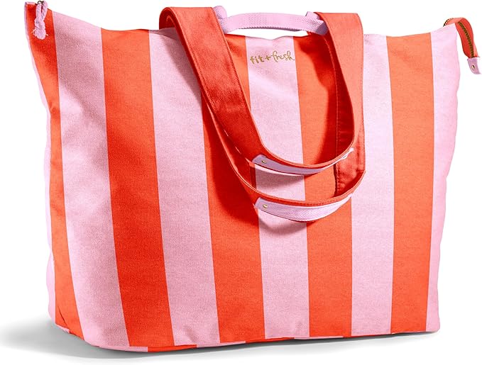 Fit & Fresh All The Things XL Beach Bag for Women, Oversized Travel Tote | Zip Closure, 3 Interior Pockets, 1 Large Zip Pocket, Dual Carry Handles, Canvas Weekender - Pool, College, Laundry, Groceries by fitfresh