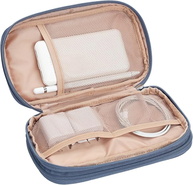 NISHEL Electronics Travel Organizer Cord Case, Charger Cable Tech Bag | Double-layer bag keeps chargers, cables, flash drive, and small tech essentials organized for trip, Medium, Aegean-Blue - Image 4