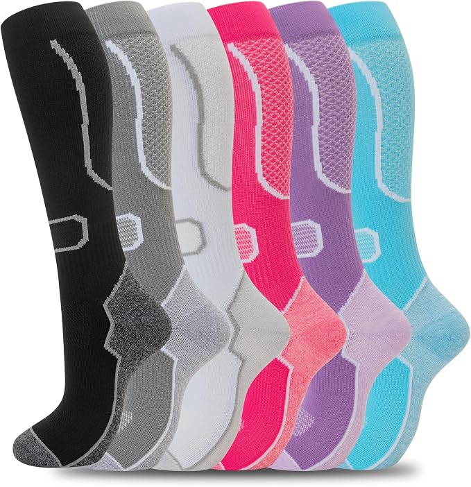 fenglaoda 6 Pairs Compression Socks for Women & Men Knee High Cute Circulation Socks for Nurse Pregnant Travel Athletic by fenglaoda