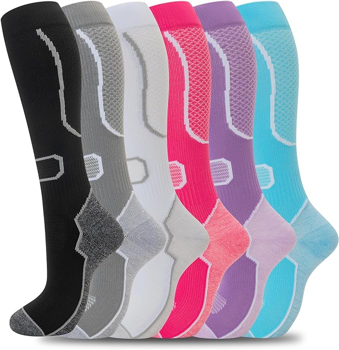 fenglaoda 6 Pairs Compression Socks for Women & Men Knee High Cute Circulation Socks for Nurse Pregnant Travel Athletic by fenglaoda