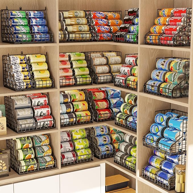 JKsmart 6 Pack Stackable Can Organizer for Pantry with Adjustable Dividers, Soda Can Organizer, Can Storage Dispenser Holds up to 84 Cans, Metal Wire Baskets Can Holder for Kitchen Cabinet Pantry - Image 6