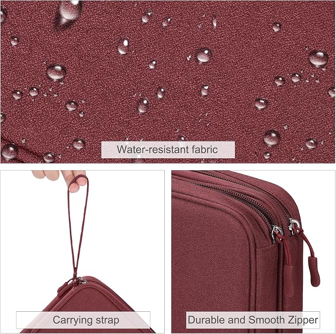 FYY Electronic Organizer, Travel Tech Pouch Bag, Extra Large, Wine Red | Wrist Strap, Waterproof, Double Layers Electronics Travel Case for iPad, Cord, Laptop Charger, Daily and Business Trips Use - Image 4