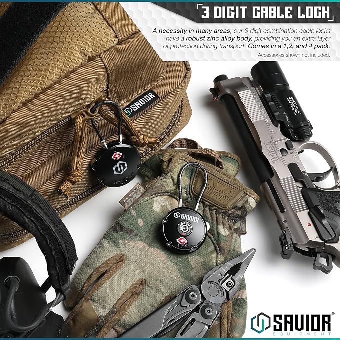 Savior Equipment Quality TSA-Approved 3-Digit Combination Cable Travel Luggage Locks for Rifle Bag Firearm Gun Case Accessories Ammo Boxes Outdoor Storage, Savior Teal, 4-Pack - Image 2