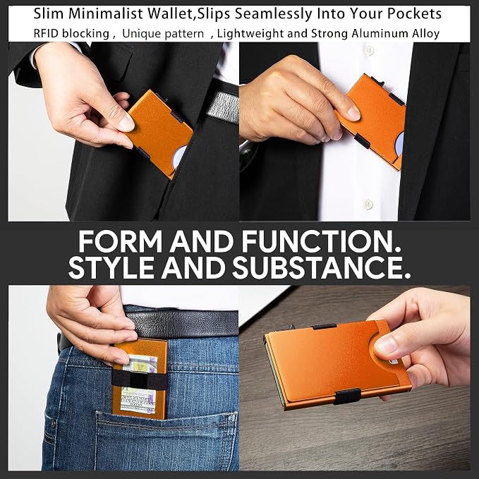 Slim Card Holder Wallet for Men, Minimalist RFID Blocking Pop Up Wallet, Smart Metal Business Card Case Holds 12 Cards, Money Clip, Front Pocket Wallet, Gifts for Men - Image 6