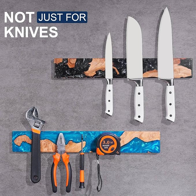 Magnetic Knife Holder for Wall 16 Inch, Acacia Burl Wood & Black Resin Magnetic Knife Strip Bar, Powerful Magnet Kitchen Knife Storage Rack, Space-Saving Wall Mounted Organizer - Image 7