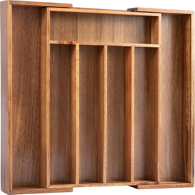 Bellsal Acacia Silverware Organizer Kitchen Drawer Organizer Expandable Bamboo Utensil Holder Cutlery Tray for Kitchen Utensil and Flatware Bedroom Office - Image 8