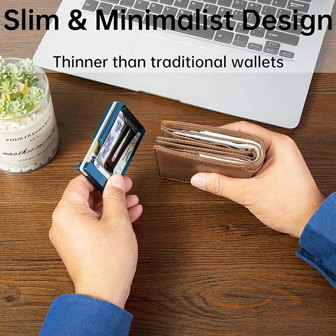 Minimalist Wallet for Men, Slim Metal RFID Blocking Wallet Credit Card Holder Money Clip & Cash Strap, Scratch-Resistant Holds 15 Cards,Ideal Gift for Men | Matte Blue - Image 4