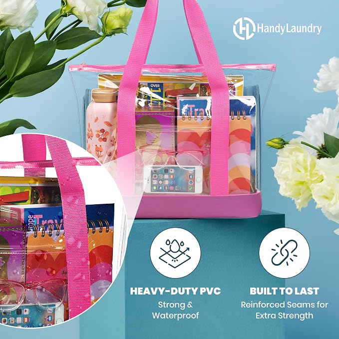 Handy Laundry Clear Tote Bag - Zipper Closure, Long Shoulder Strap, Fabric Trimming. - Image 3