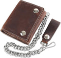RFID Blocking Men's Tri-fold Vintage Biker Cowhide Leather Steel Chain Wallet,Snap closure, Made In USA,Antique crazy horse brown,dc315… by FLCLASSIC