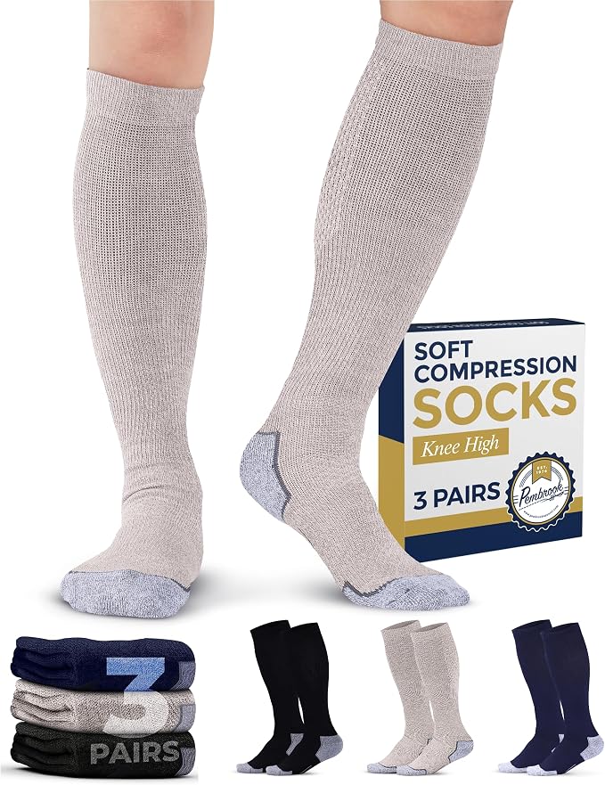 Pembrook® Light Compression Socks for Men & Women - 3 Pairs | 8-15 mmhg Compression Dress Socks for Men | Support Socks by Pembrook