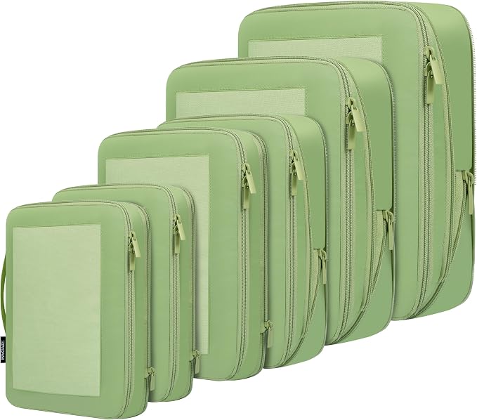 BAGAIL 4 Set/6 Set/8 Set Compression Packing Cubes Travel Accessories Expandable Packing Organizers (Square Mesh, 06-Matcha Green) by BAGAIL