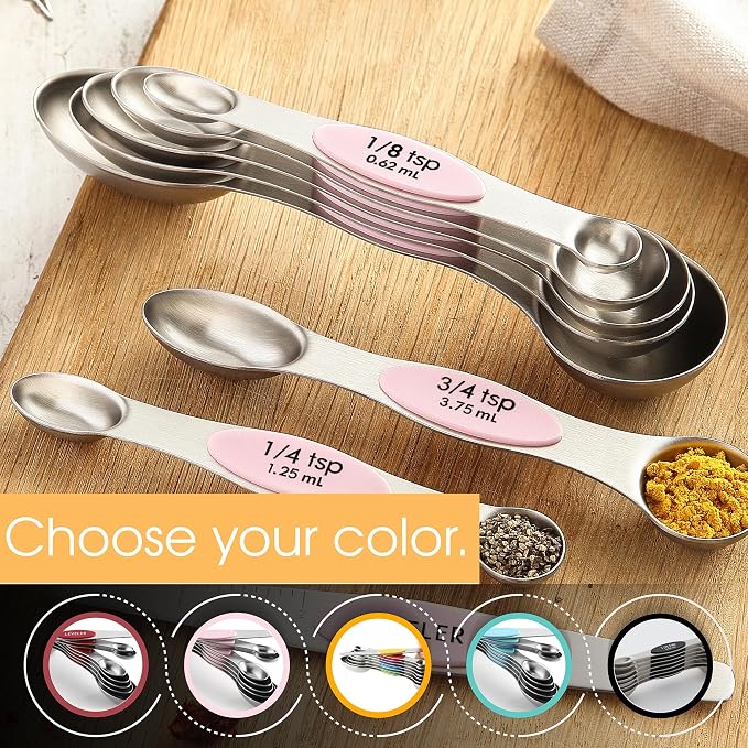 Spring Chef Stainless Steel 8 Magnetic Measuring Spoons Set, Pink Lemonade | Dual Sided Metal Teaspoon & Tablespoon Measuring Spoons with Leveler for Dry & Liquid Ingredients, Fits in Kitchen Spice Jars - Image 7