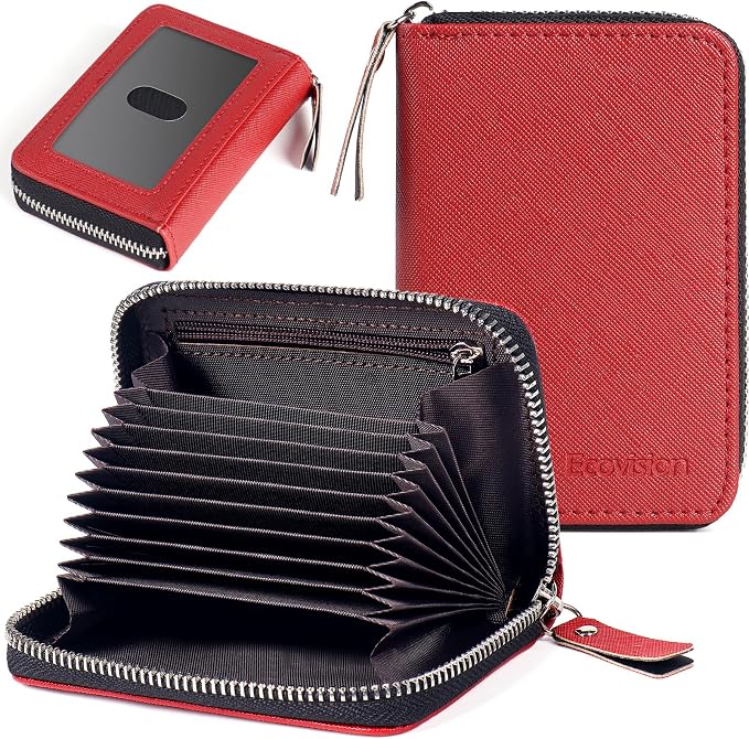 Credit Card Wallet, RFID Card Case Wallet, Zipper Card Cases Holder for Men Women, RFID Blocking, KeyChain Wallet, Compact Size Card Organizer Case for Women by Ecovision