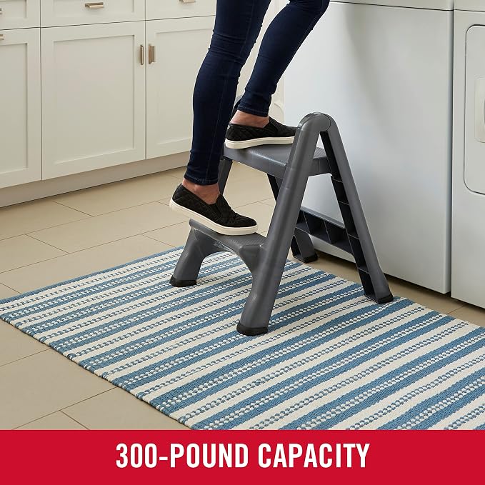 Rubbermaid Two-Step Folding Foot Stool 14-Inch High Gray 300-Pound Capacity Small Step Stool for Adults/Kids for Use in Library/Kitchen/Bathroom/Garage/Closet - Image 4