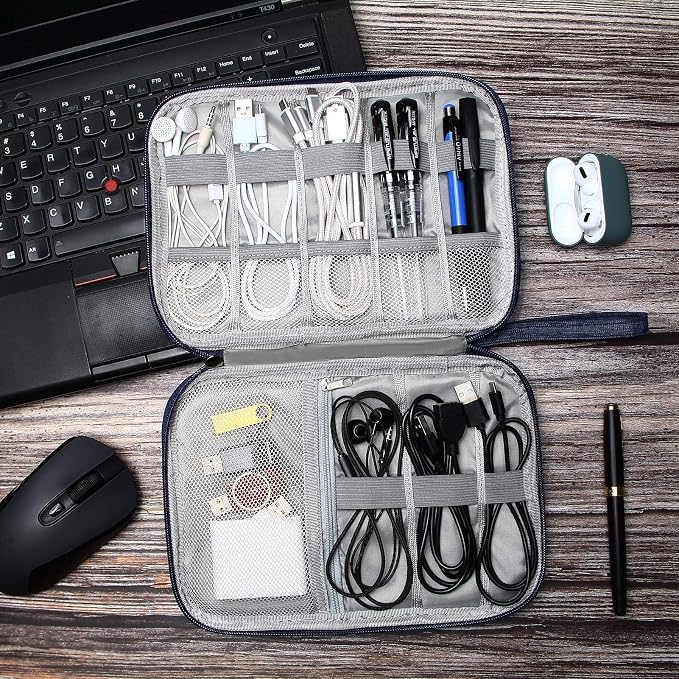 SELLYFELLY Travel Electronics Organizer Portable Cable Organizer Bag for Storage Electronic Accessories Case for Cord,Phone,Charger,Flash Drive (Navy Blue) - Image 2