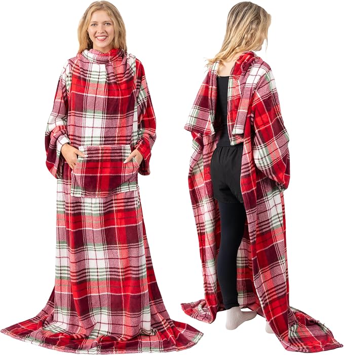 PAVILIA Blanket with Sleeves for Adult Women Men, Soft Warm Wearable Blanket Fleece Wrap Throw, Robe Blanket Gift by PAVILIA