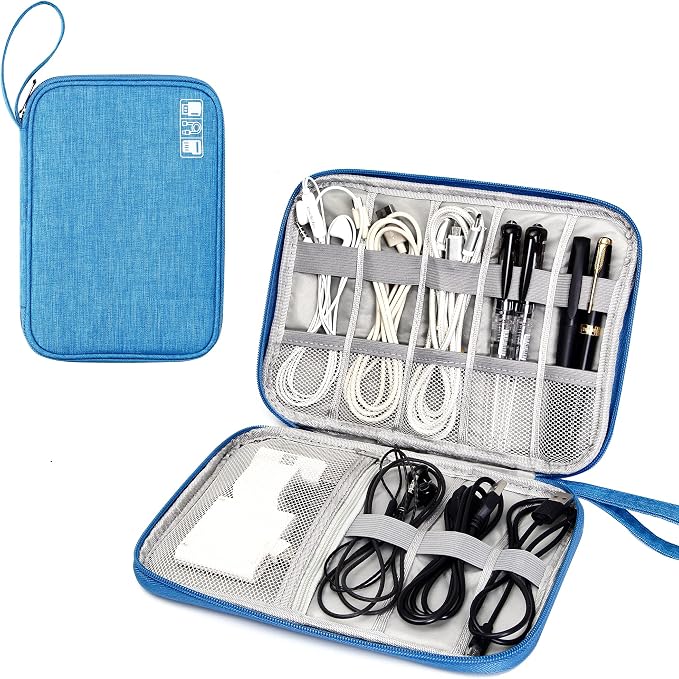 SELLYFELLY Travel Electronics Organizer Portable Cable Organizer Bag for Storage Electronic Accessories Case for Cord,Phone,Charger,Flash Drive (Sky Blue) by SELLYFELLY