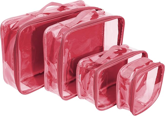 Clear Packing Cubes set of 4 / Packs 7-10 Days of Clothes/Premium PVC Plastic Storage Bags by EzPacking