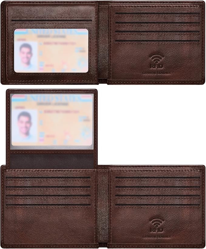 Travelambo Genuine Leather Wallet for Men with Gift Box - Handmade Bifold Stylish - Mens Wallets Rfid Blocking with 2 ID Windows by Travelambo