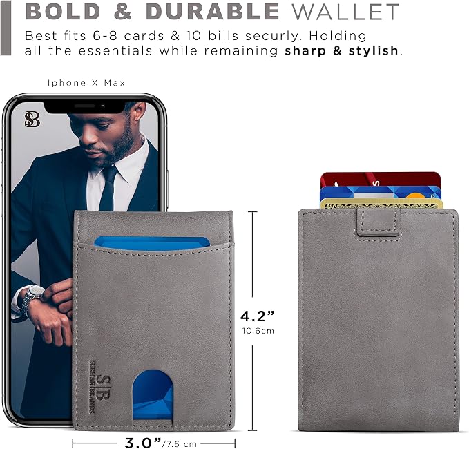 SERMAN BRANDS RFID Blocking Slim Bifold Genuine Leather Thin Minimalist Front Pocket Wallets for Men Billfold Wallet Men Gift - Image 5