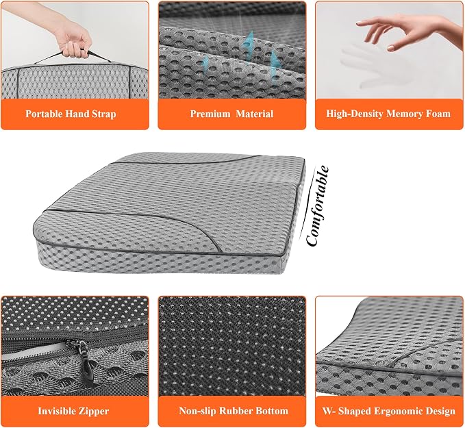 kingphenix Memory Foam Car Seat Cushion for Driving Comfort and Office Use | Coccyx and Lower Back Pressure Relief, Non-Slip Seat Cushion for Car, Truck, SUV, Long Drives and Office Chair, 4D Mesh Gray - Image 4
