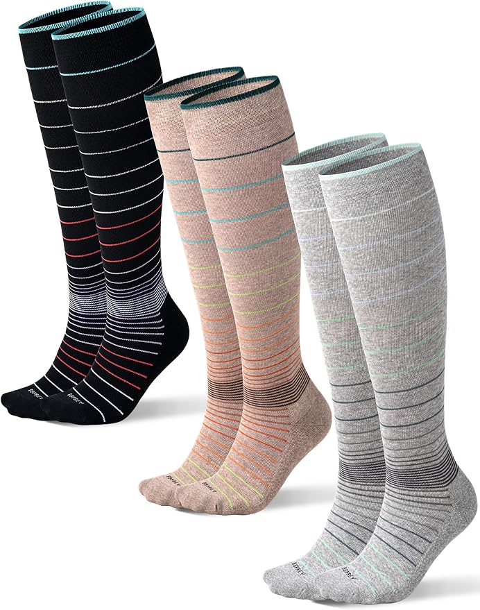 Light Compression Cotton Socks 8-15 mmHg for Women Men (3 Pairs) - Soft Knee High Socks for Comfort Support, Easy On by Bbfrey