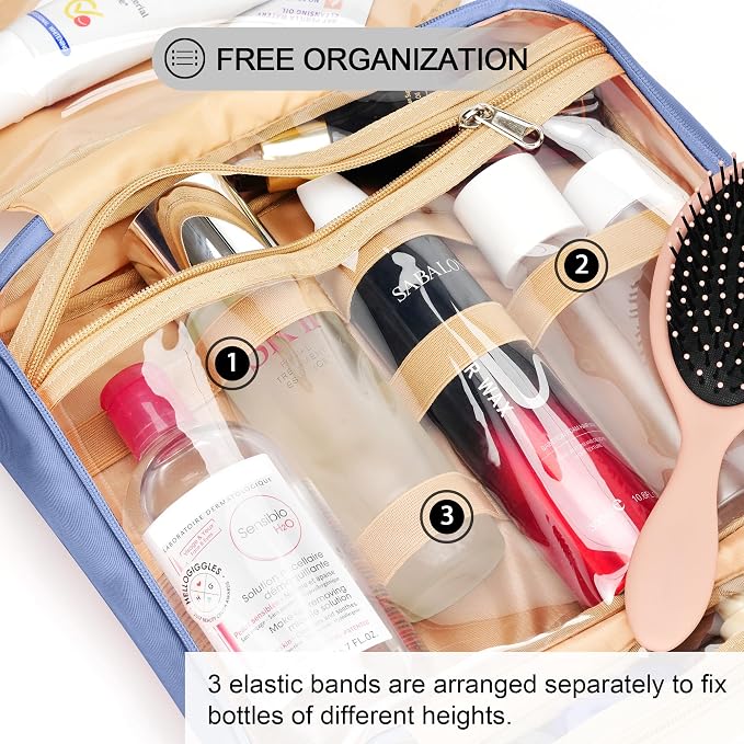 Travel Hanging Toiletry Bag for Women, Cruise Ship Essentials, with Jewelry Organizer, Extra Large Makeup Dopp Kit, Waterproof Cosmetic Bags, Toiletries Kit Set with Trolley Belt, Blue - Image 5