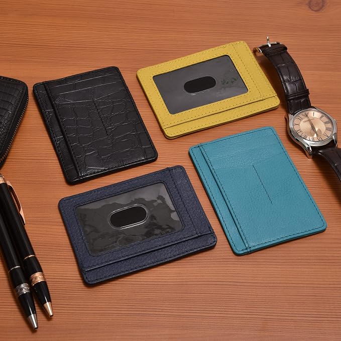 Slim Minimalist RFID Leather Wallet, Front Pocket Card Holder, Ebony - Image 6