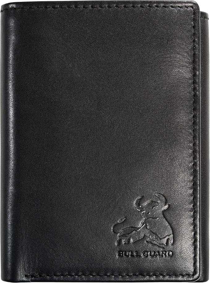 BULL GUARD Genuine Nappa Leather Trifold Wallet For Men RFID And ID Window, Double Cash Compartment with Secret Pocket, Soft Premium Top Grain Leather Black, Stylish & Secure Everyday Carry, Gift Box by BullGuard