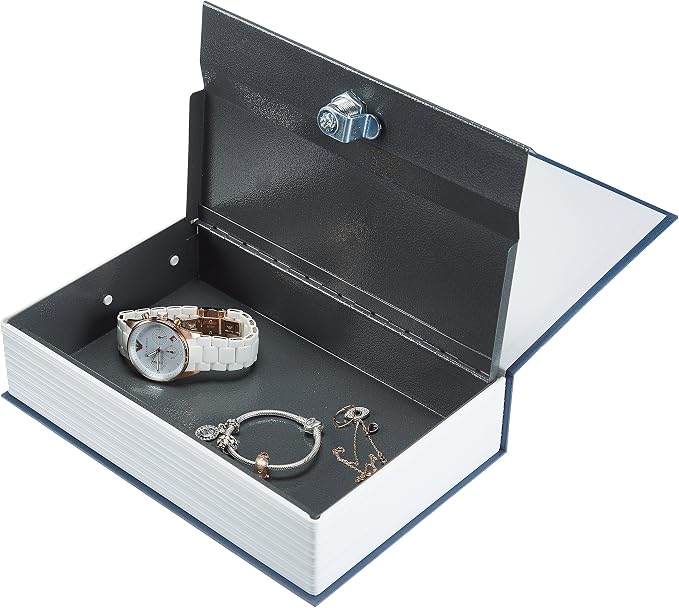 Amazon Basics Portable Diversion Book Safe, Secret Hidden Lock Box with Key Lock for Valuables, Hidden Storage Compartment Disguised as a Book, Large, Blue - Image 3