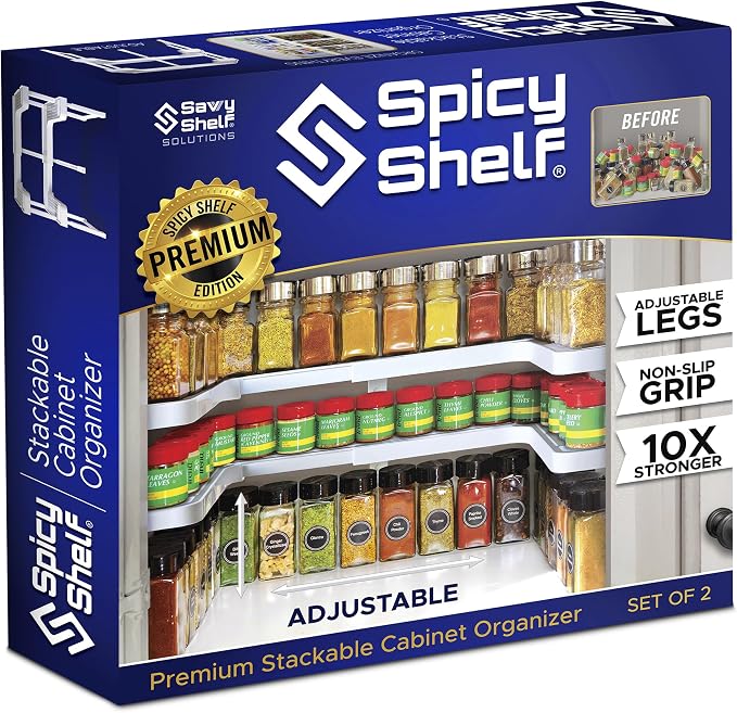 3.0 - Expandable 2 Tiered Spice Rack Organizer for Cabinet & Pantry - Kitchen Seasoning Organizer - Cabinet Spice Racks for Inside Cabinets (Spicy Shelf Premium) - Home Organization by SpicyShelf