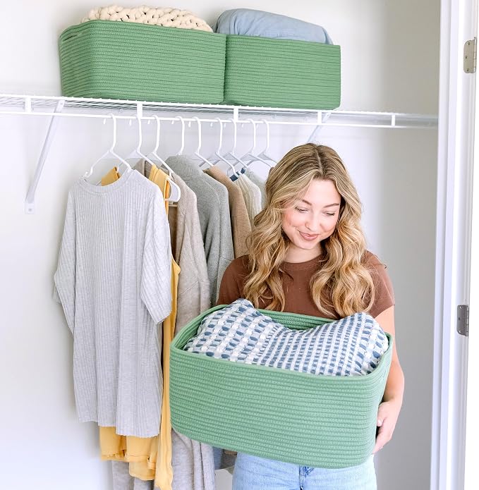 NaturalCozy Storage Baskets 16.8”x13”x7.6” Cotton Rope Woven Baskets for Organizing 3-Pack | Toy Storage Bins | Basket for Shelves, Laundry, Blanket, Clothes, Closet, Kitchen, Bathroom, Gifts - Image 8