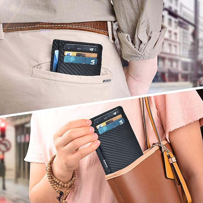 Slim Minimalist RFID Leather Wallet, Front Pocket Card Holder, Ebony - Image 3