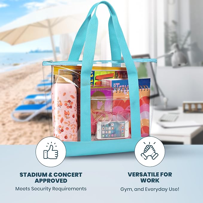 Handy Laundry Clear Tote Bag - Zipper Closure, Long Shoulder Strap, Fabric Trimming. - Image 5