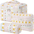 HBselect Quilted Makeup Bag, 3Pcs Cotton Large Travel Makeup Bags Organizer | Cute Floral Make up Bag Cosmetic Bag Toiletry Bag for Women Girls, Makeup Pouch for Skincare, Brushes & Travel Essentials by HBselect
