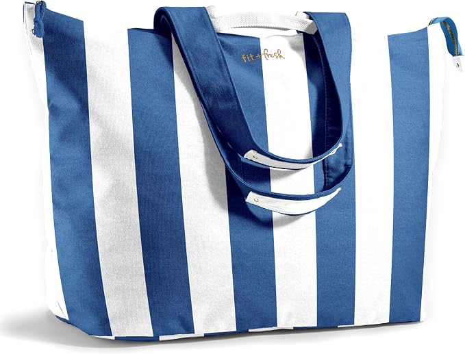 Fit & Fresh All The Things XL Beach Bag for Women, Oversized Travel Tote | Zip Closure, 3 Interior Pockets, 1 Large Zip Pocket, Dual Carry Handles, Canvas Weekender - Pool, College, Laundry, Groceries by fitfresh