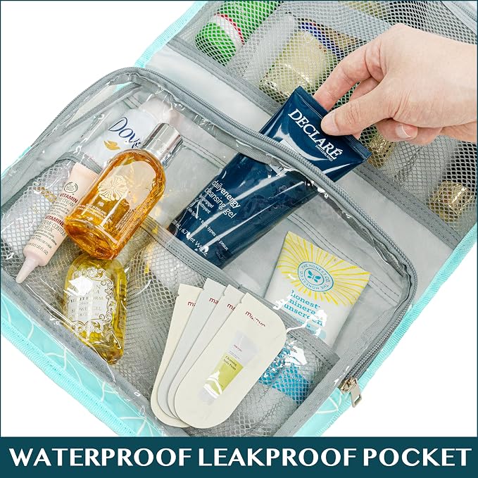 PAVILIA Travel Hanging Toiletry Bag for Women Men, Large Capacity Makeup Bag Kit, Waterproof Cosmetic Storage Organizer Case for Bathroom Shower - Image 8
