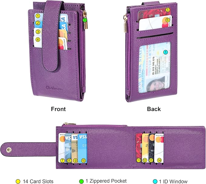Chelmon Women's RFID Slim Card Holder Wallet | Thin Bifold Multi Card Case with Zipper Coin Pocket Purse for Women(Deep Purple) - Image 3