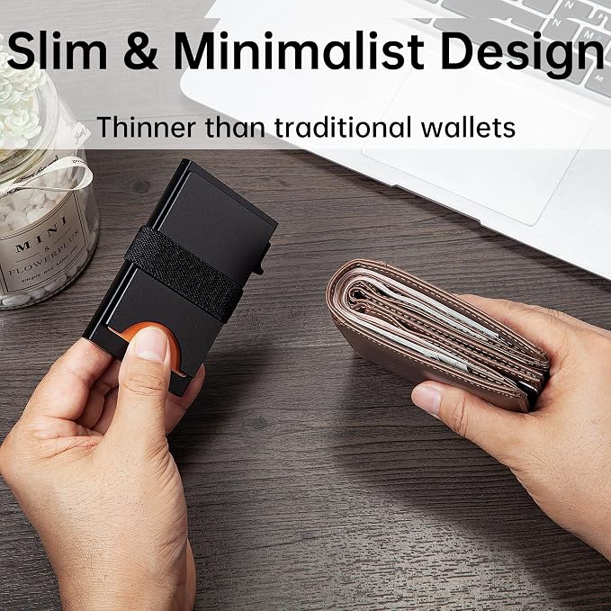 Slim Card Holder Wallet for Men, Minimalist RFID Blocking Pop Up Wallet, Smart Metal Business Card Case Holds 12 Cards, Money Clip, Front Pocket Wallet, Gifts for Men - Image 3