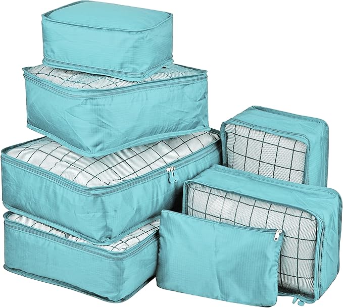 Vercord 7 Set Travel Packing Organizers Cubes Luggage Suitcase Organizer Bags Clothes Underwear Cube Shoe Pouch Pack Blue by Vercord