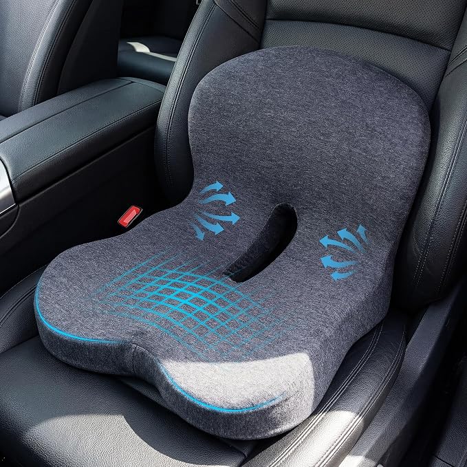 Memory Foam Car Seat Cushion – Ergonomic Driver Seat Cushion for Sciatica & Tailbone Pain, Breathable Non-Slip Car Seat Pad with Lumbar Support for Car, Truck, SUV, Office Chair by Unknown