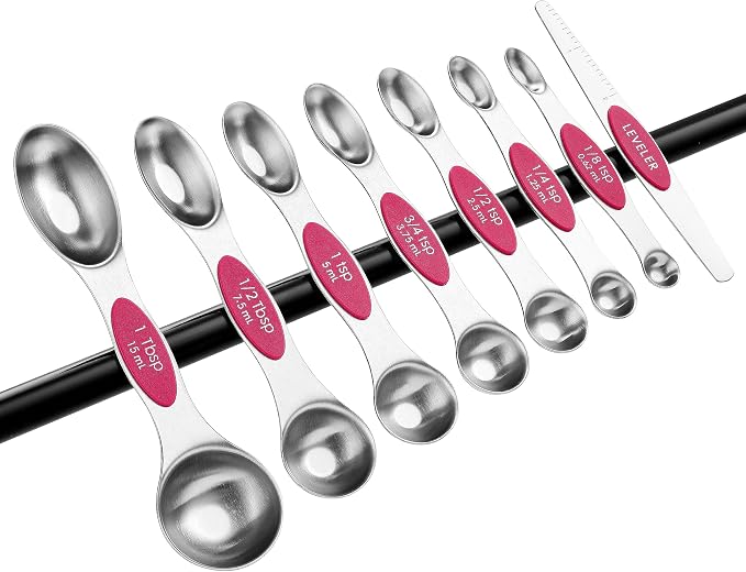Spring Chef Dual Sided Magnetic Measuring Spoons Set of 8 for Kitchen, Pink | Stainless Steel Teaspoon & Tablespoon Measuring Spoons with Leveler for Dry & Liquid Ingredients, Nesting, Dishwasher Safe - Image 9