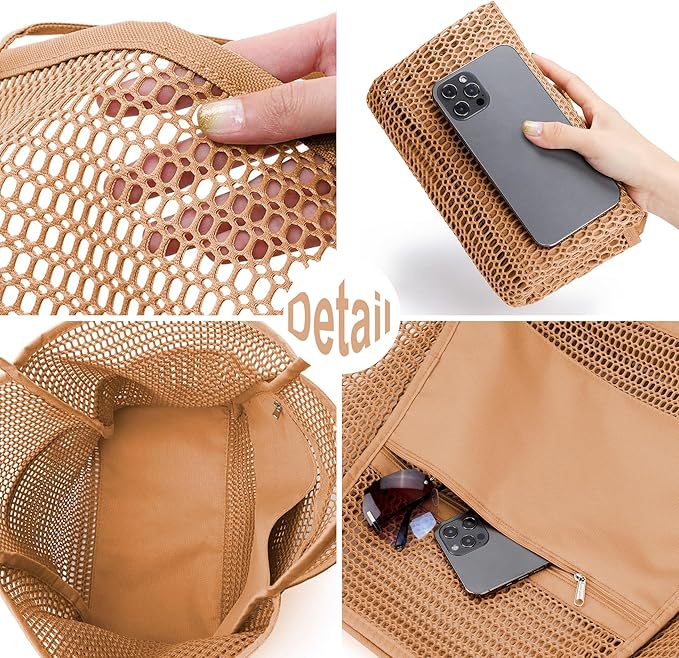 KALIDI Beach Mesh Tote Bag, Casual MAX 23L Summer Foldable Hobo Bag Women | Sandproof Widen Strap Large Shoulder Bag For Lake Pool Vacation Travel Picnic Grocery Market Shopping Carrier - Image 7