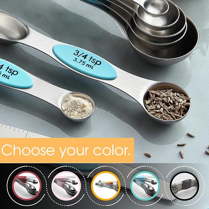Spring Chef Stainless Steel 8 Magnetic Measuring Spoons, 2 Pack, Aqua Sky | Nesting Metal Teaspoon & Tablespoon Measuring Spoons with Leveler for Dry & Liquid Ingredients, Dual Sided, Dishwasher Safe - Image 7