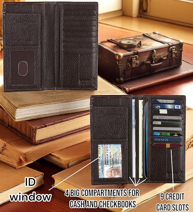 F&L CLASSIC Men's RFID Vintage Look Genuine Leather Long Bifold Wallet Checkbook Wallets,brown,240-81 - Image 3