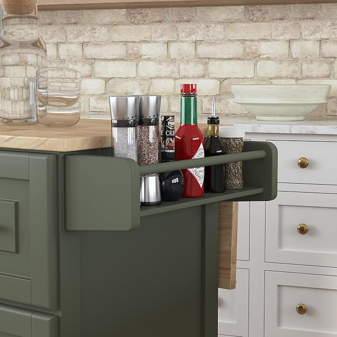 Homestyles Mobile Kitchen Island Cart with Wood Top and Dropleaf Breakfast Bar, 18" D x 53.5" W x 36" H, Green - Image 9