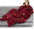 PAVILIA Fleece Blanket with Sleeves, Foot Pockets for Women Men Adults, Plush Wearable Blanket Throw Wrap, Warm Snuggle Blanket Robe, Cozy Gift Ideas Wife Mom, Checkered Red by PAVILIA