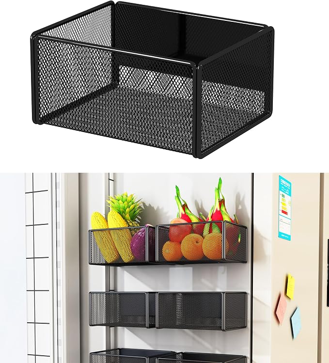 Magnetic Shelf Fridge Basket Bin for Washer Dryer Locker Whiteboard Cabinet | No Drilling No Assembly, Reusable Magnet Organizer Kitchen Laundry Storage Rack Container Holder Home Office Classroom by LIFEFAN