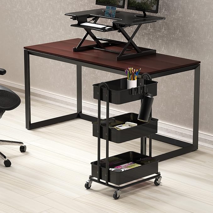Simple Houseware 3-Tier Heavy Duty Metal Utility Rolling Cart, Black - Image 2